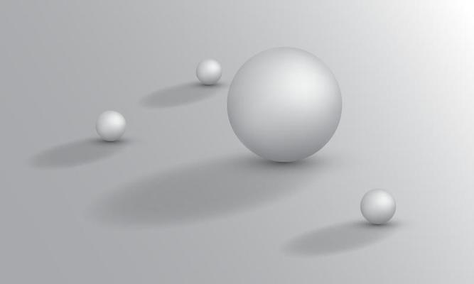 3D illustration of balls of different sizes hanging in space. 3D rendering isolated on white background.
