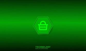 Shopping basket icon in green hexagon with green background. vector