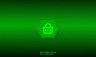 Shopping basket icon in green hexagon with green background. vector