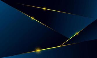 Abstract blue polygon triangles shape pattern background with golden line and lighting effect luxury style. Illustration Vector design digital technology concept.