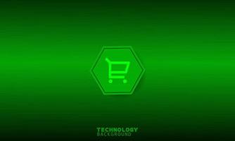 Shopping basket icon in green hexagon with green background. vector