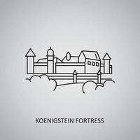 icono de la fortaleza de koenigstein sobre fondo gris. alemania, koenigstein. icono de línea vector