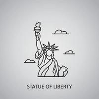 icono de la estatua de la libertad sobre fondo gris. estados unidos, nueva york. icono de línea vector