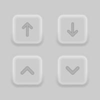 Set arrow icon. Neumorphism. Swipe up, arrow up buttons in neumorphic style. Arrow down and arrow up icon vector