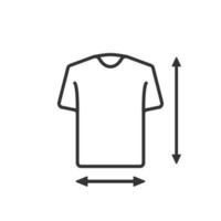 icono de línea de tamaño de camiseta. ropa unisex símbolo de flecha vector