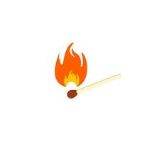 Simple lighted match icon. Burning safety match. Fire and flame. Vector