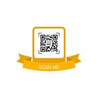 Yellow frame with ribbon for qr code. Creative concept qr code. Scan me. Vector