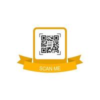 Yellow frame with ribbon for qr code. Creative concept qr code. Scan me. Vector