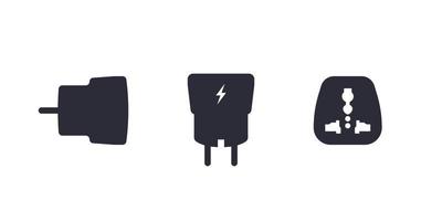 Smartphone USB charger adapter in different view. Side view. Aerial view. Front view. Plug adapter. Vector