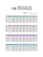 Template planner list with own goals. Printable Notepad. Areas of life. Vector