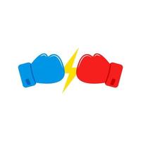 guantes de boxeo rojos y azules. Enfrentamiento entre guantes de boxeo. icono de rayo. vector