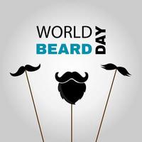 World beard day. Greeting card with party masks beard and mustache on sticks. Postcard icon vector