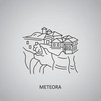 Meteora icon on grey background. Greece, Thessaly. Line icon vector
