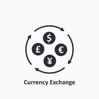 Currency exchange icon. Dollar, Euro, Yuan and GBP icon. Foreign exchange concept. The circulation of money in the world. Vector