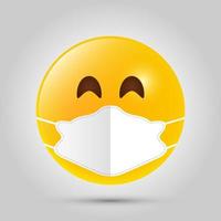 Emoji with white mouth mask. Yellow emoji icon on grey template. Vector illustration