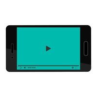 Black smartphone with video player on blue background. Play icon. Black tablet on white background vector