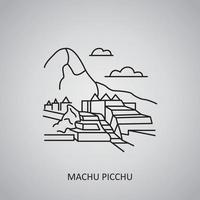 icono de machu picchu sobre fondo gris. perú, región del cuzco. icono de línea