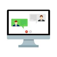 Remote working with a business meeting on computer monitor screen. Vector