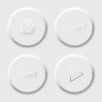 Set play button icon on grey background. Realistic grey buttons. Neumorphic design. Neomorphic buttons set vector