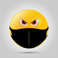 Emoji with black mouth mask. Yellow emoji icon on grey template. Vector illustration