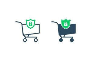 Protection consumer icon. Secure purchase. Secure ecommerce for online shopping. Cart line and shield with lock icon. Vector