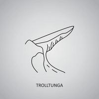 Trolltunga icon on grey background. Norway, Odda. Line icon vector