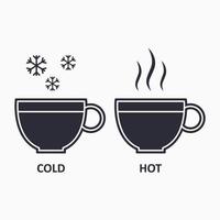 icono de taza fría y caliente. icono de vapor y copos de nieve. bebida helada y caliente. vector