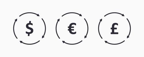 establezca el icono de esquema de cambio de moneda. concepto de icono de dinero. la circulación del dinero en el mundo. vector