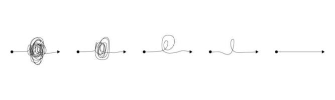 camino complicado y abreviado. del camino difícil al fácil. desenredar garabatos. formas de resolver el problema. vector