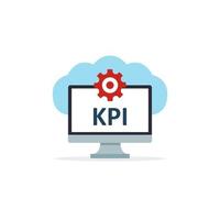 kpi, indicador clave de rendimiento.icono de la pantalla del ordenador. icono de engranaje icono de software en la nube. vector