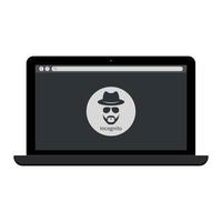 Browse in private Laptop with incognito icon. Web page on laptop vector