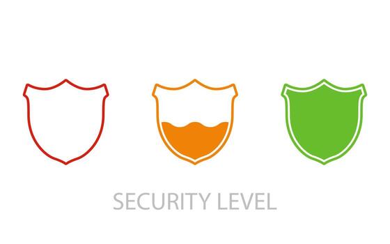 Loading security concept. Security levels icons with shields. From low  to high level security. Vector