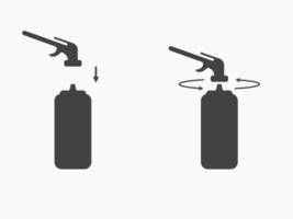 Set assembly instructions for polyurethane foam or gas burner icon. Using sealant a balloon for mounting. Vector