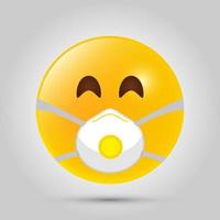 Emoji with white mouth mask. Yellow emoji icon on grey template. Vector illustration