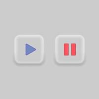 Play button icon design. Neumorphism. Video play and pause button symbol. Media player button sign vector