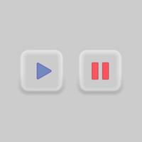 Play button icon design. Neumorphism. Video play and pause button symbol. Media player button sign vector