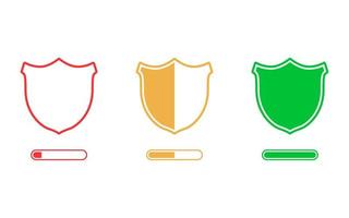 Security levels icons with shields. Loading security concept. From low  to complete security. Vector