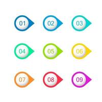 Colorful number bullet points. Flat circles with numbers from 1 to 9. Vector