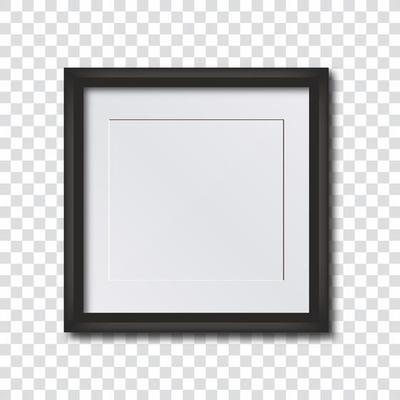 Blank photo frame on the wall. Realistic square empty picture frame on transparent background