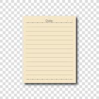 Note paper on transparent background. Lined paper for office text or business messages with date vector