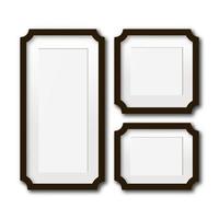 Set realistic rectangle black frame isolated on grey wall. Vintage photo frame. vector
