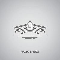 Rialto bridge icon on grey background. Italy, Venice. Line icon vector