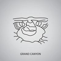 Grand Canyon icon on grey background. USA, Arizona. Line icon vector