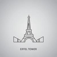 Eiffel Tower icon on grey background. France, Paris. Line icon vector