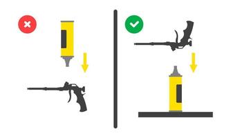 posición del globo durante la instalación de la pistola de montaje. Uso correcto e incorrecto de la herramienta de montaje. vector