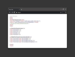Realistic browser window with css code. Simple html code on web page. Script coding or programming website. Vector