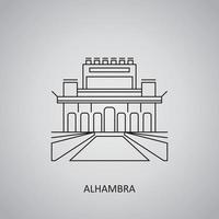 The Alhambra icon on grey background. Spain, Granada. Line icon vector