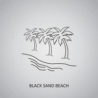 Black Sand Beach icon on grey background. USA, Hawaii. Line icon vector