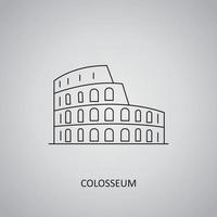 icono del Coliseo sobre fondo gris. italia, roma. icono de línea