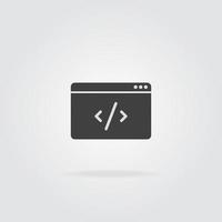 Web browser page with code icon. Dark grey icon with shadow. Window page. Vector